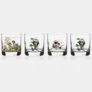 Tri Colour English Setters Art, woodcock Hunting Whiskey Glass