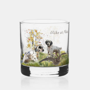 Tri Colour English Setters Art, woodcock Hunting Whiskey Glass