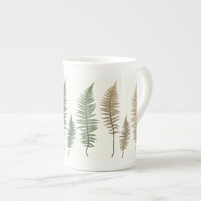 Tri-Colour Fern Panels Botanical Bone China Mug (Front Right)