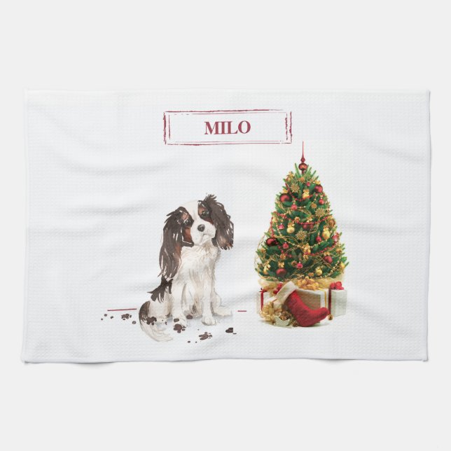 Tri-Colour King Charles Spaniel Funny Christmas Do Kitchen Towel (Horizontal)