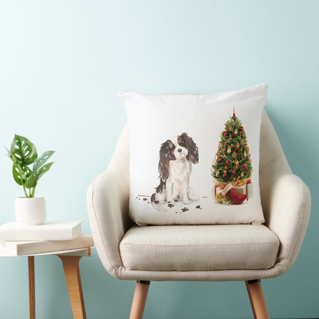 Tri-Colour King Charles Spaniel Funny Christmas Do Throw Pillow (Chair)