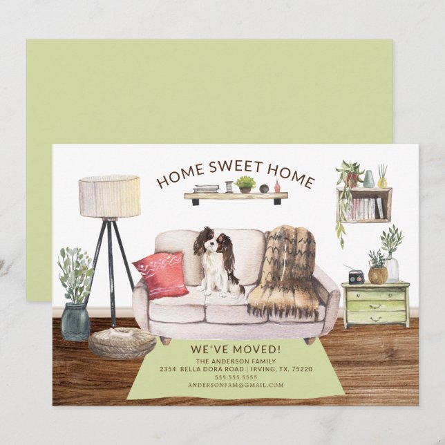Tri colour King Charles Spaniel Moving Announcemen Invitation (Front/Back)