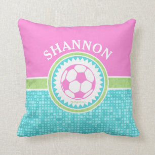 Tri-Colour Pastel Soccer With Aqua Tiles Throw Pillow