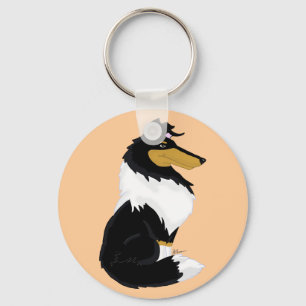 Tri-colour Rough Collie Cartoon Keychain