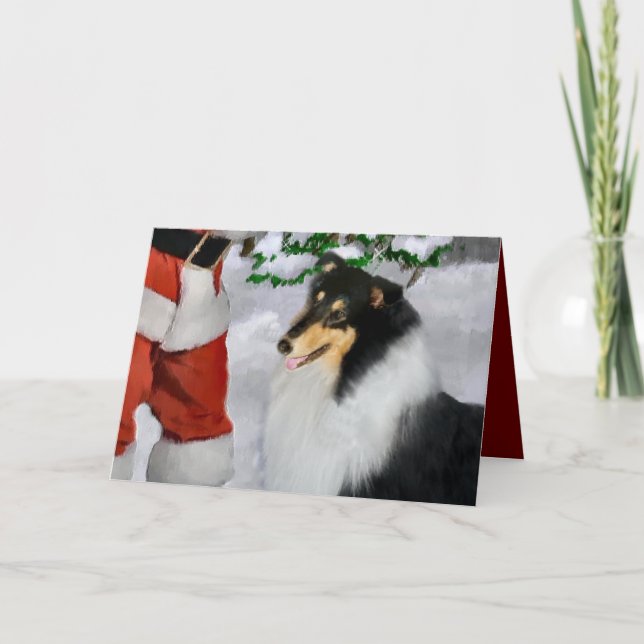Tri-Colour Rough Collie Christmas Gifts Holiday Card (Front)