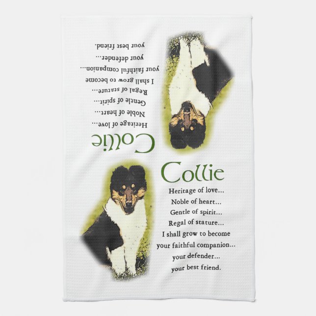 Tri Colour Rough Collie Puppy Kitchen Towel (Vertical)