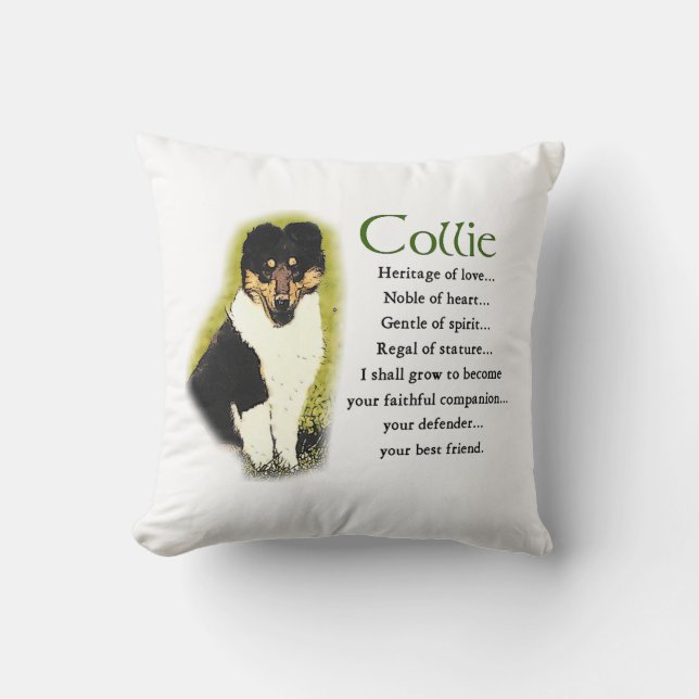 Tri Colour Rough Collie Puppy Throw Pillow (Front)