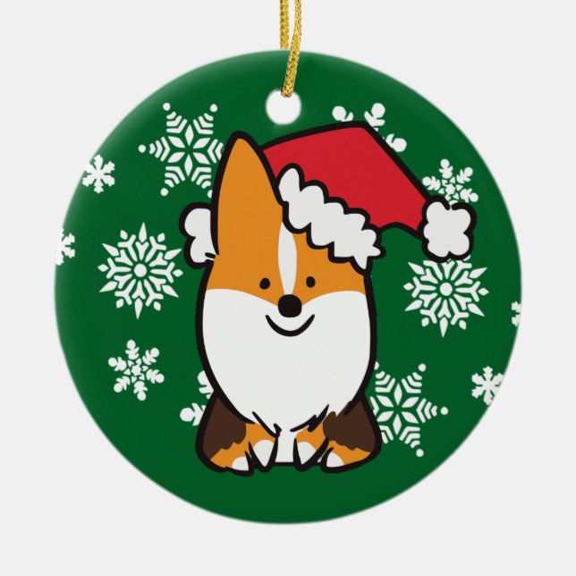 Tri-Colour Santa Hat Corgi Ornament | CorgiThings (Front)