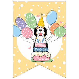 Tri Colour Sheepadoodle Dog Birthday Party Bunting Flags