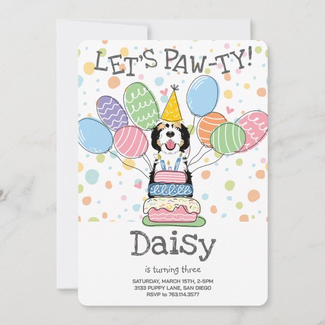 Tri Colour Sheepadoodle Dog Birthday Party  Invitation (Front)