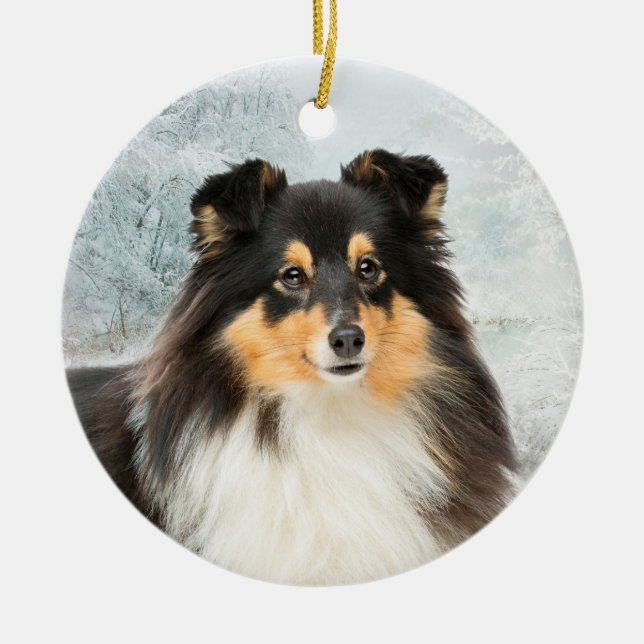 Tri-Colour Sheltie Christmas Ornament (Front)
