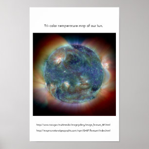Tri-colour temperature map of our Sun. Poster