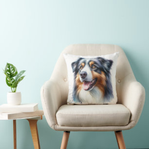 Tri-Coloured Australian Shepherd Dog Throw Pillow