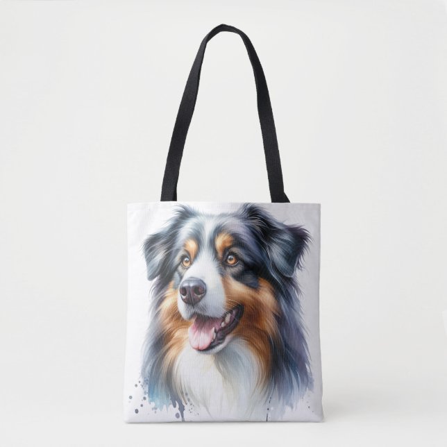 Tri-Coloured Australian Shepherd Dog Tote Bag (Front)