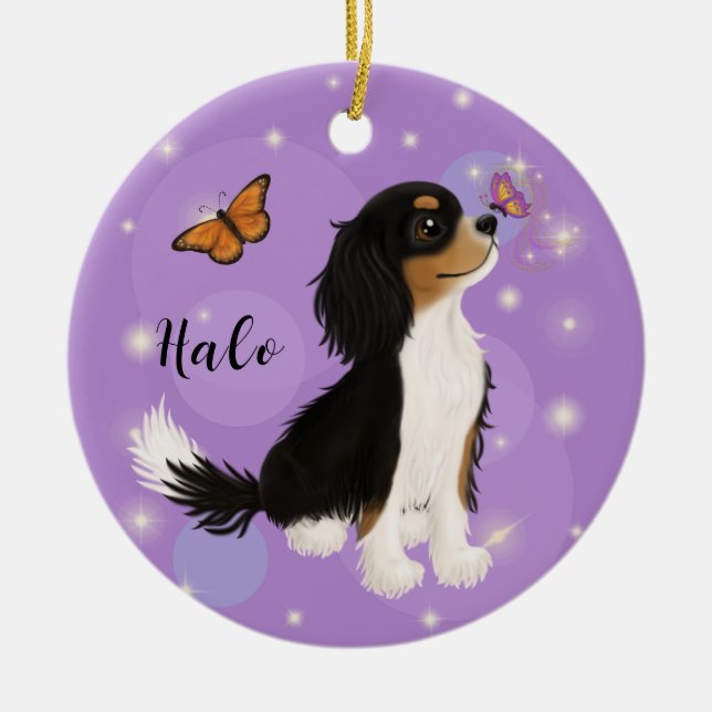 Tri Coloured Cavalier King Charles Spaniel Ceramic Ornament (Front)