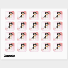 Tri-Coloured Cavalier King Charles Spaniel Puppy  Square Sticker