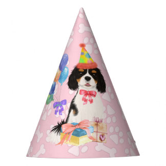 Tri Coloured Cavalier Spaniel Birthday Party Hat