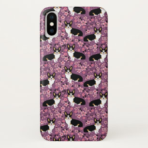 Tri Coloured Corgi Cherry Blossoms - purple iPhone X Case