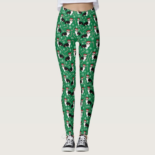 Tri coloured Corgi Christmas Leggings (Front)