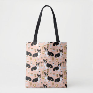 Tri coloured Corgi Coffee pattern - blush Tote Bag