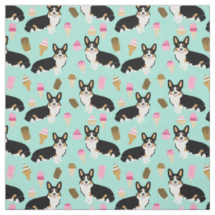 Tri Coloured Corgi Ice Cream Fabric - cute corgis