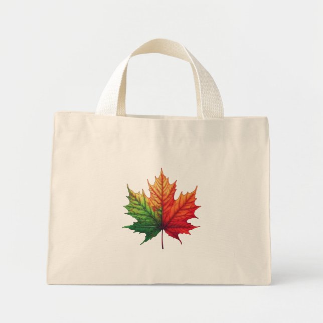 Tri-coloured maple leaf  mini tote bag (Front)