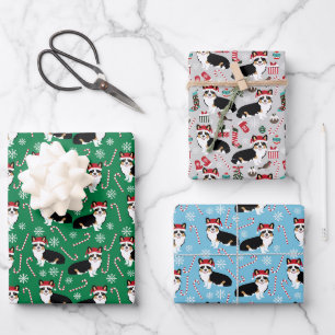 Tri Corgi Christmas Holiday Wrapping Paper Sheet