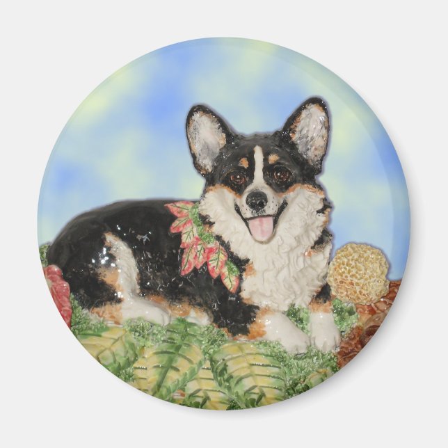 Tri-Corgi en feuillage d'automne - Corgi Magnet (Devant)