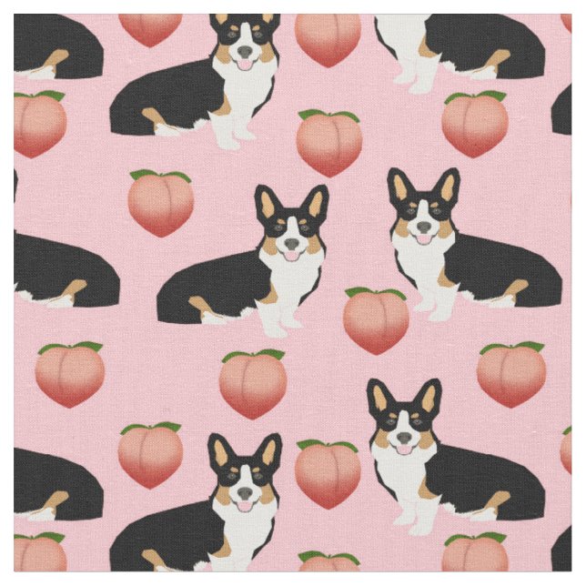 tri corgi peach emoji fabric (Close Up)