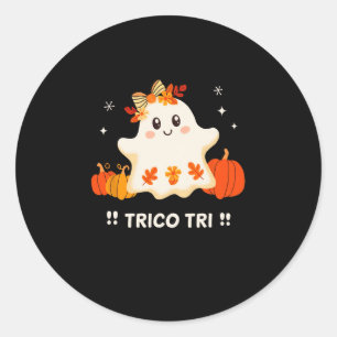 Tri Cute Halloween Spooky Mexican Ghost Spanglish Classic Round Sticker