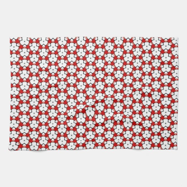 Tri Floral Red White Geometric Kitchen Towel (Horizontal)
