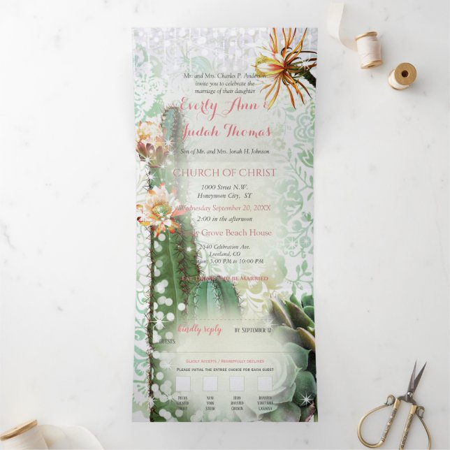 Tri-fold All In One Cactus Wedding Invitation (Inside)