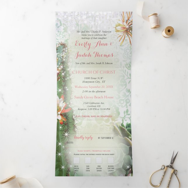 Tri-fold All In One Cactus Wedding Invitation (Inside)
