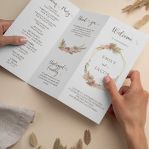 Tri-fold boho floral wedding program Flyer