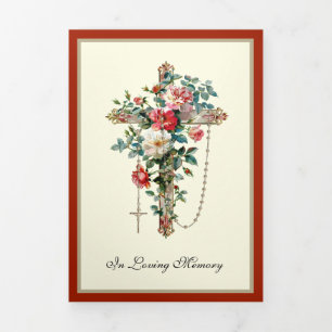 Tri-fold Catholic Cross Rosary Funeral Memorial Card
