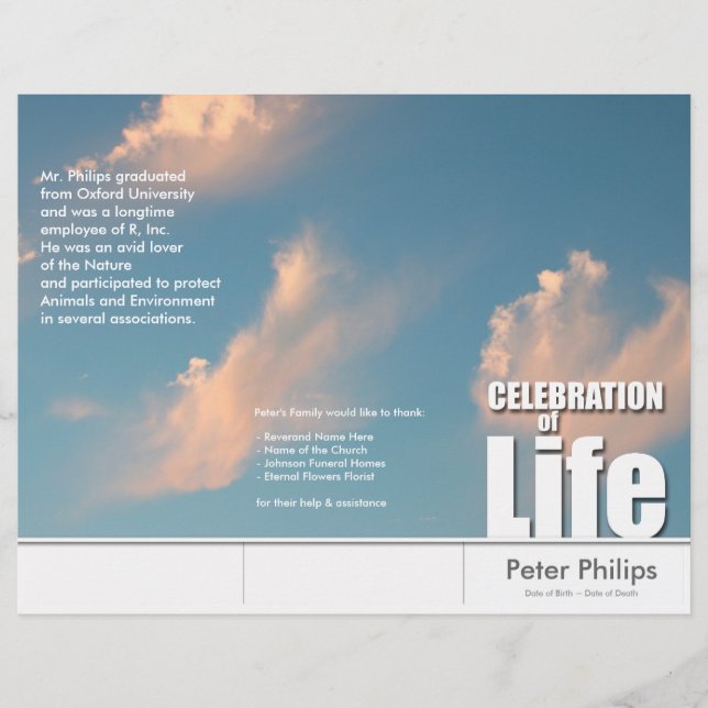 Tri-Fold Face Cloud Memorial Service Program Flyer (Front)