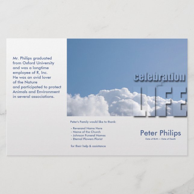 Tri-Fold Funeral Memorial Service Program Flyers (Devant)