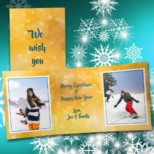 Tri-fold Gold Merry Christmas Double Photo Card