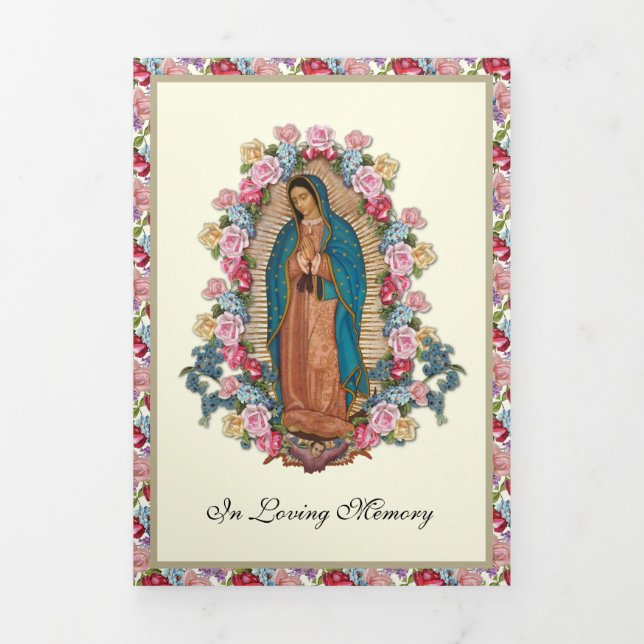 Tri-fold Guadalupe Roses Catholic Funeral Memorial (Cover)