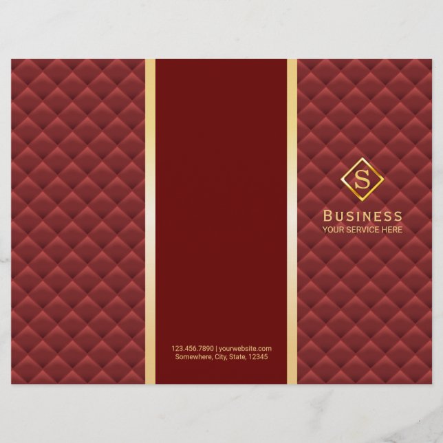 Tri-Fold Red Quilted Gold Monogram Brochures (Front)