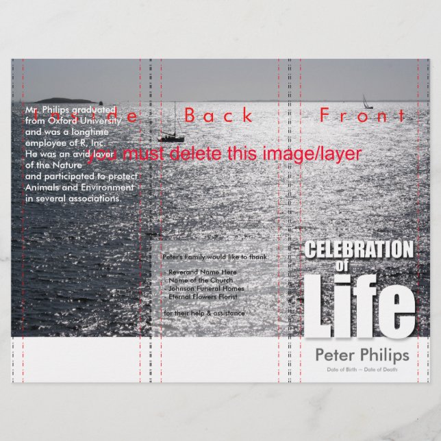 Tri-Fold Sea Custom Memorial Service Program Flyer (Front)