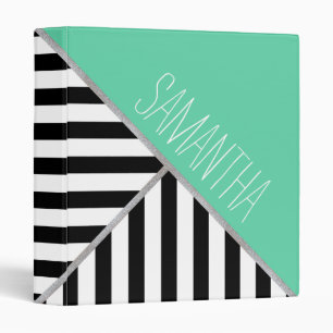 Tri-fold Teal and Stripes Monogram Binder