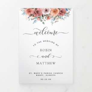 Tri fold Wedding Program and Watercolor Timeline