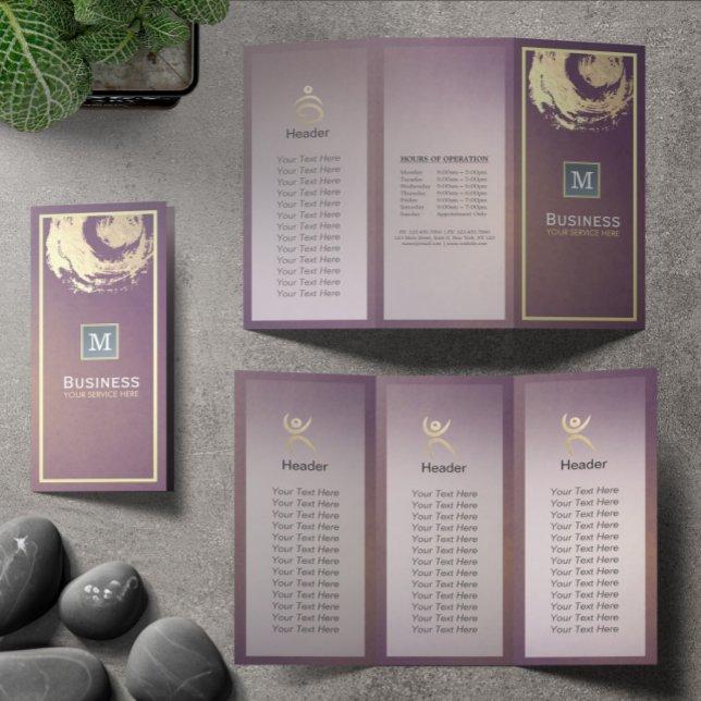 Tri-Fold Yoga Studio Brochure Purple Gold ZEN Sign (Creator Uploaded)