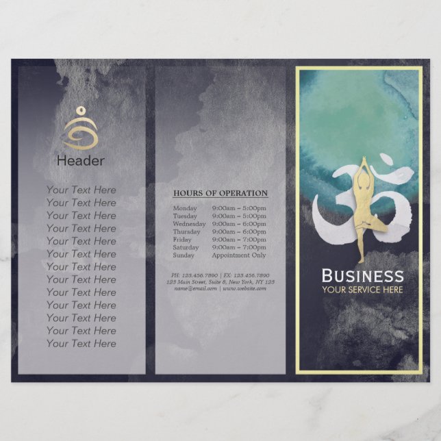 Tri-Fold Yoga Studio Brochures Meditation Pose Om (Front)