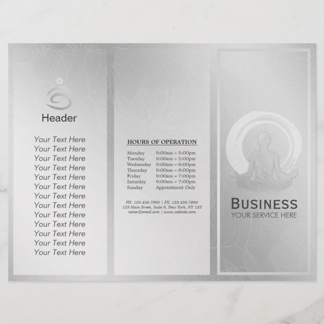 Tri-Fold Yoga Studio Brochures Meditation Pose ZEN (Front)