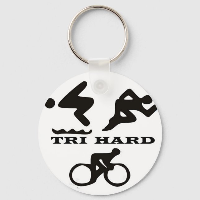 Tri Hard Triathlon Gifts Clothing and Accessories Keychain (Front)