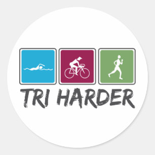 Tri Harder (Triathlon) Classic Round Sticker