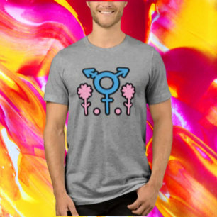 Tri-matière T-shirt au symbole de la fierté trans en fleurs