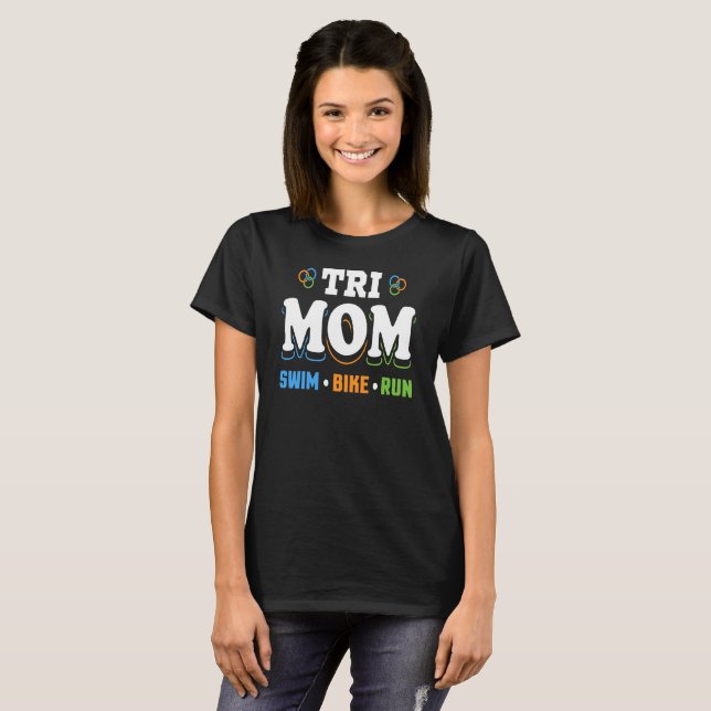 Tri Mom Swim Bike Run - Triathlon T-Shirt (Front Full)